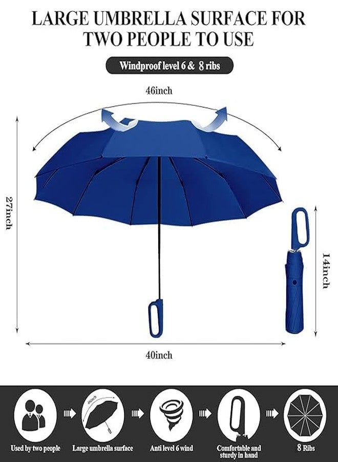 ENINAS UV Umbrella, Automatic Open Close, Travel Size with Carabiner Handle, Windproof Design, 8 Ribs, Grey (blue) - Image 4